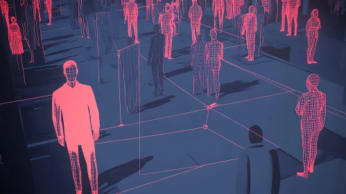 Networked Human Figures in Pink and Blue