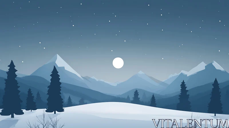 Stylized Snowy Mountains and Starry Sky AI Image