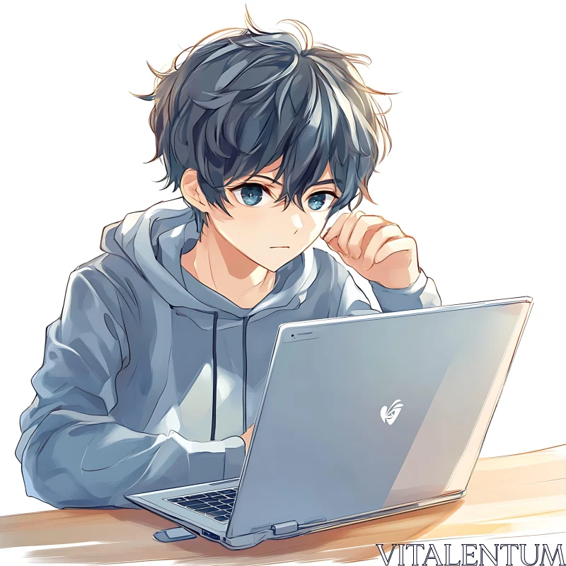 Young Anime Boy in Hoodie AI Image