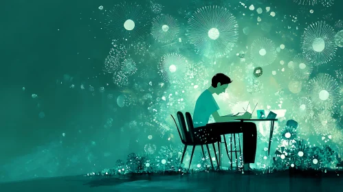 Man Working in Turquoise Dandelion Room