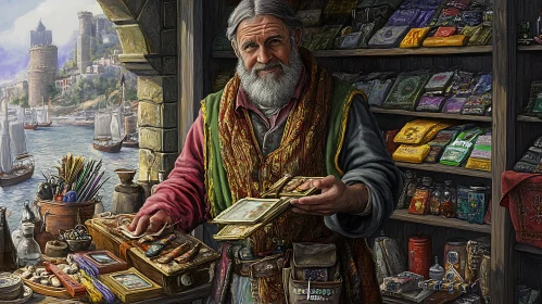 Old World Merchant in Coastal Town