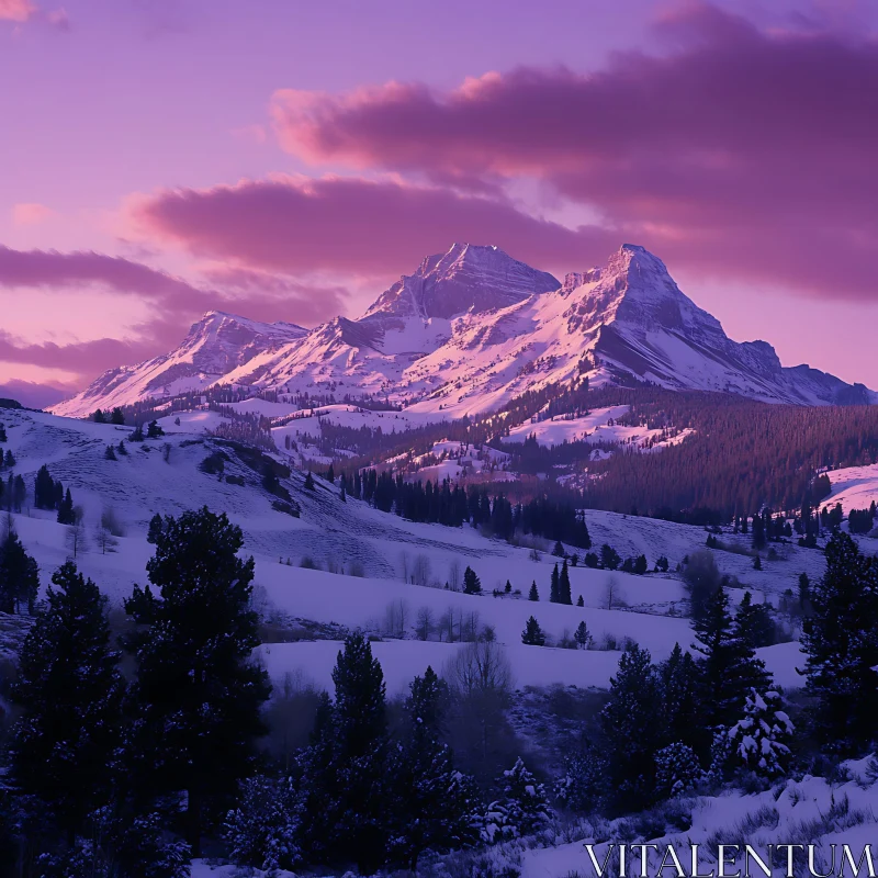 AI ART Winter Mountain Landscape with Pink Sky