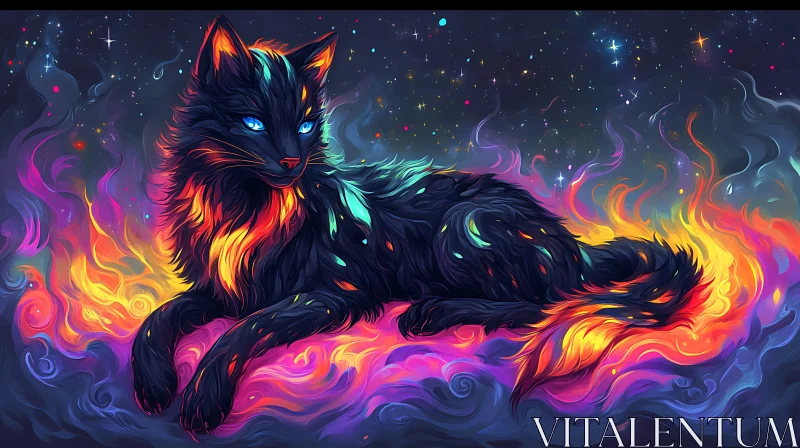 Fiery Feline Amidst the Stars AI Image