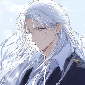 Elegant Anime Character with White Hair