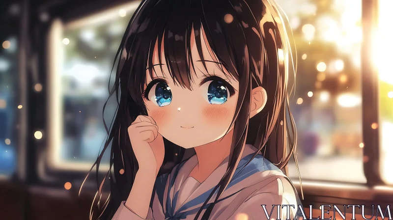 AI ART Cute Anime Girl with Long Black Hair