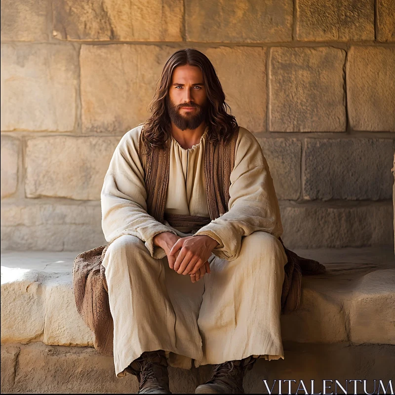 Contemplative Man in Simple Clothing AI Image