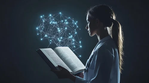 Woman Reading with Glowing Network