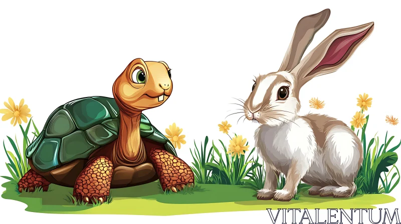 AI ART Hare and Tortoise Cartoon Image