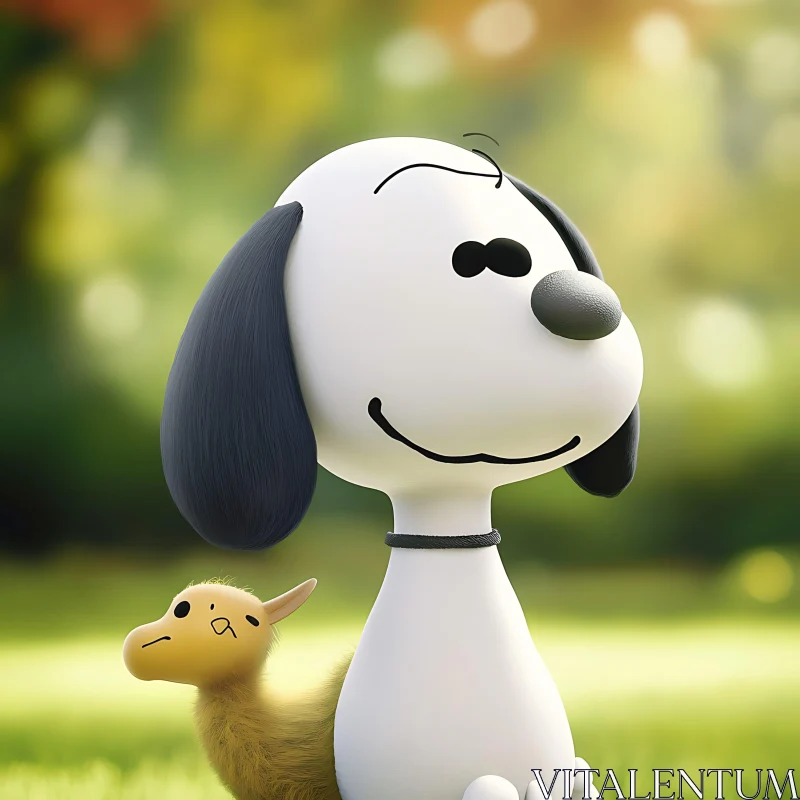 Joyful Cartoon Dog in Greenery AI Image