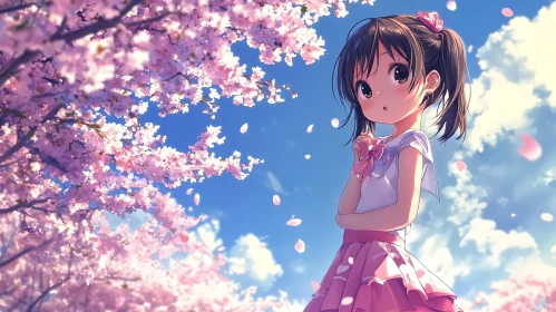 Springtime Anime Illustration with Cherry Blossoms