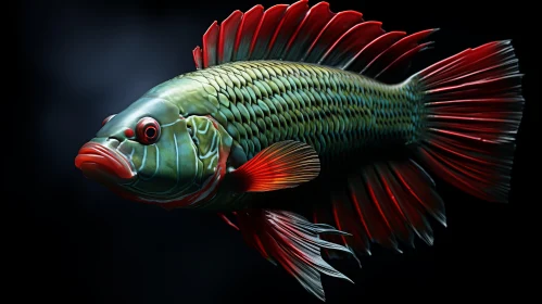 3D Rendered Fish in Emerald and Crimson