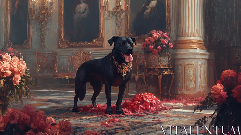 Regal Dog in a Lavish Floral Decor AI Image