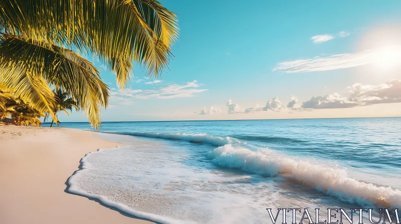 Seascape with Palm Trees and Gentle Waves AI Image