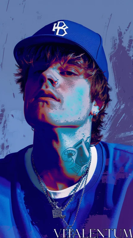 AI ART Justin Bieber Blue Portrait with Tattoos