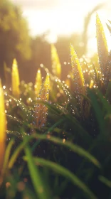 Dewy Grass Illuminated by Sunrise