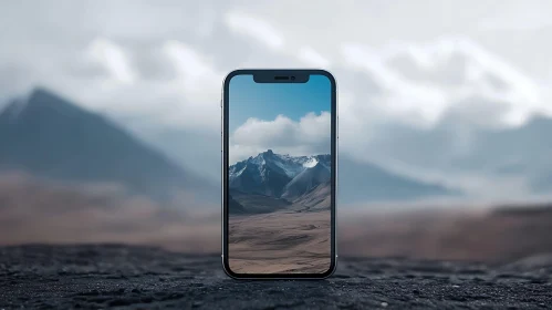 Phone Displaying Mountain Landscape