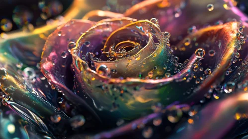 Macro Shot of Colorful Rose Covered in Dew