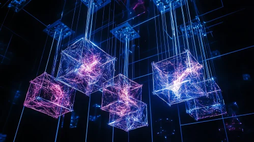 Suspended Neon Geometric Shapes