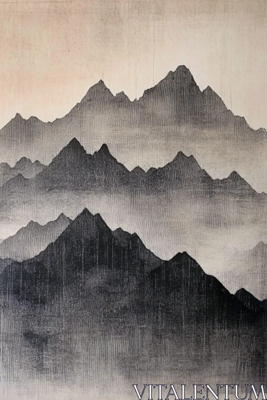 Monochrome Mountain Range Art Print AI Image