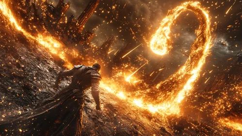 Burning Cityscape with Warrior