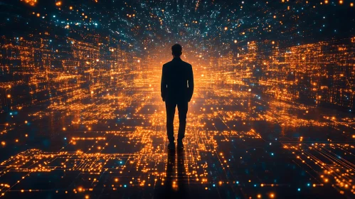 Silhouette in Glowing Data Stream