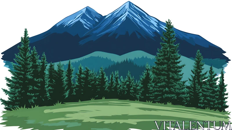 Scenic Mountain View with Green Trees AI Image