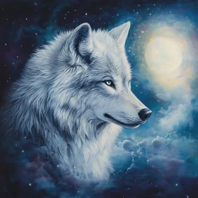 White Wolf Gazing at the Moon