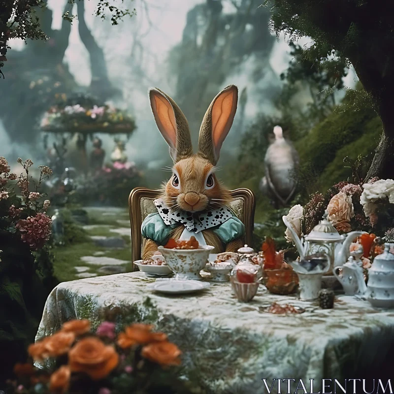 Rabbit's Floral Tea Party AI Image