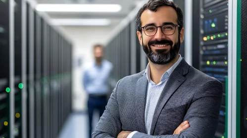 Smiling Man in Data Center