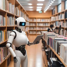 Futuristic Robot Assistant in Library