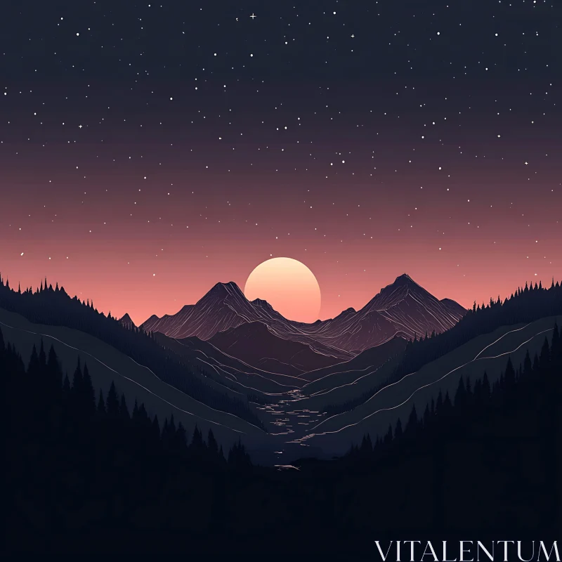 Peaceful Mountain Sunset Landscape AI Image