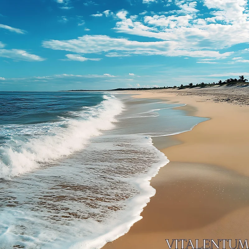 Coastal Serenity: Waves on Sandy Shore AI Image