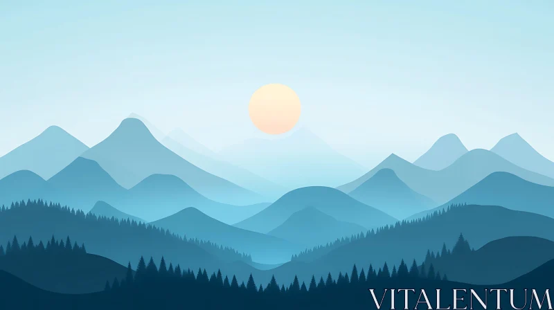 Calm Mountain View at Sunset AI Image