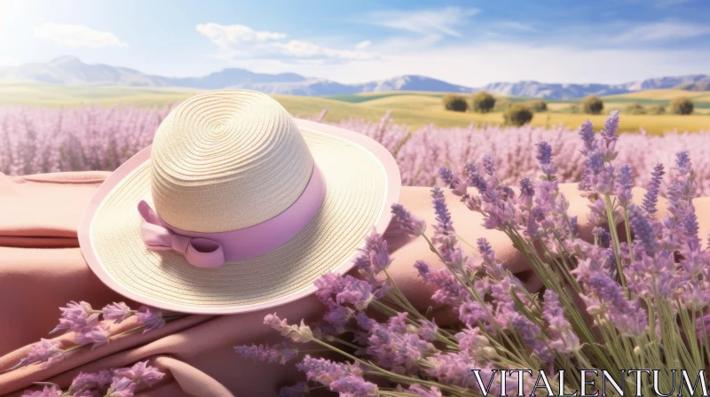 Romantic Pink Hat on Lavender Field | Illustrated Advertisements AI Image