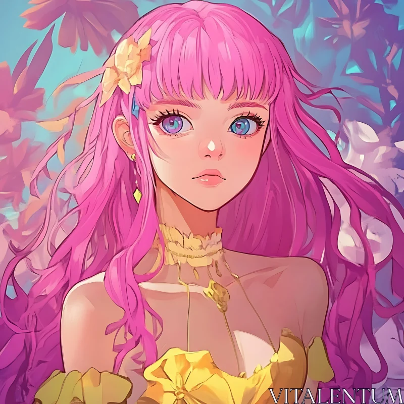 Whimsical Anime Portrait with Ethereal Flowers AI Image