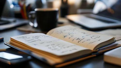 Workspace with Notebook and Coffee Mug