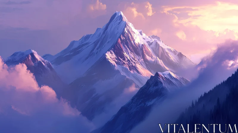 Serene Mountain Landscape with Cloud Veil AI Image