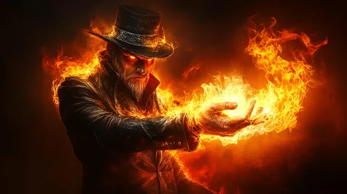 Man in Flames with Magical Fire