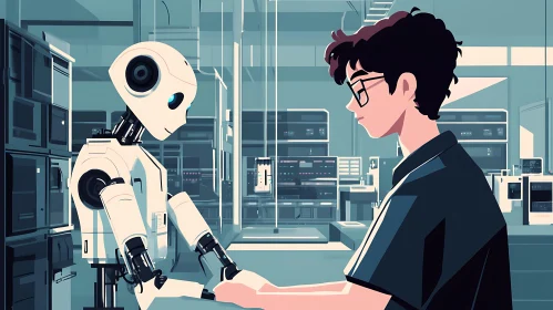 AI Robot Collaboration in Tech Lab