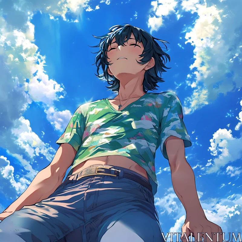 Serene Anime Character in Sky AI Image