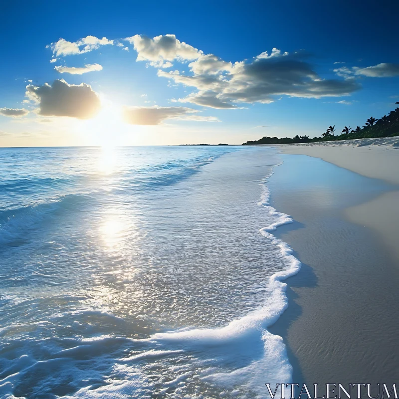 AI ART Coastal Serenity: Waves on White Sand