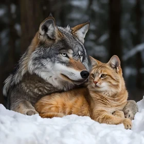 Wolf and Cat in Harmony