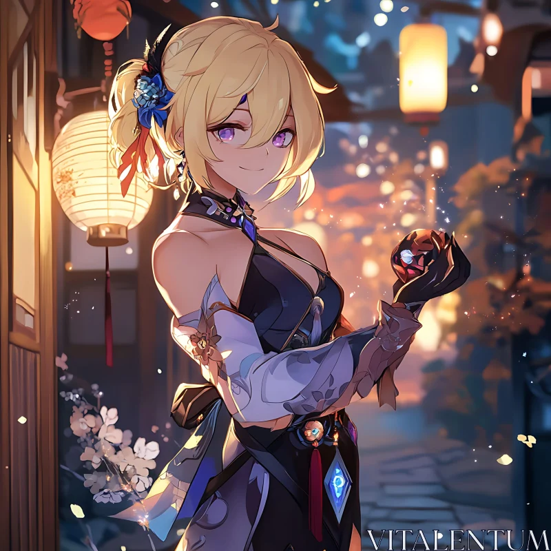 Lantern-Lit Evening with an Anime Character AI Image