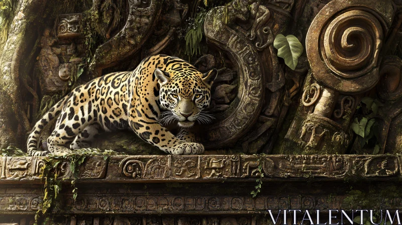 AI ART Wild Jaguar on Old Ruins