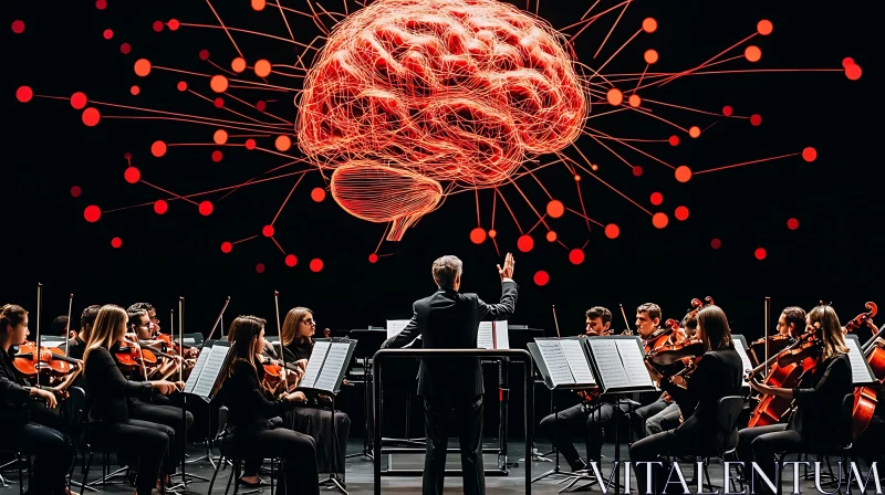 AI ART Musical Mind: Orchestra and Brain Concept