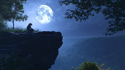 Moonlit Werewolf on a Cliff