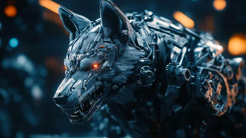 Futuristic Robotic Wolf with Red Eyes