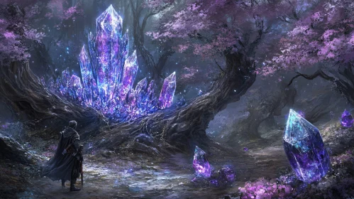 Mystical Forest With Glowing Crystals