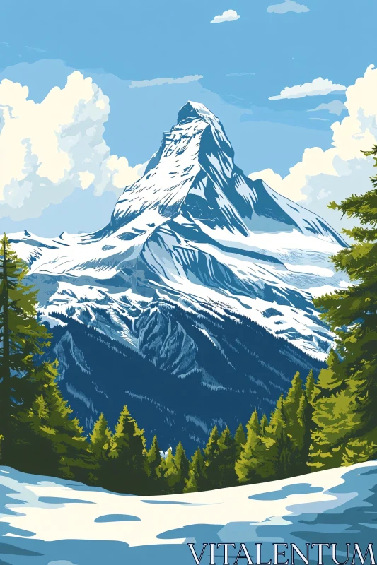 Snowy Mountain Peak Landscape Art AI Image