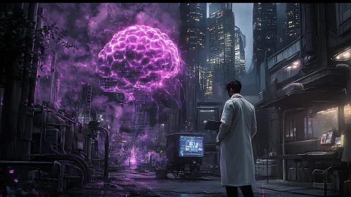 Cyberpunk City with Brain Technology